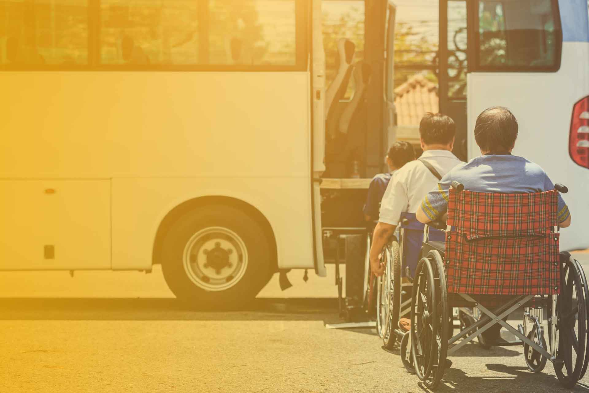 municipal bus picking up passengers in a wheelchair